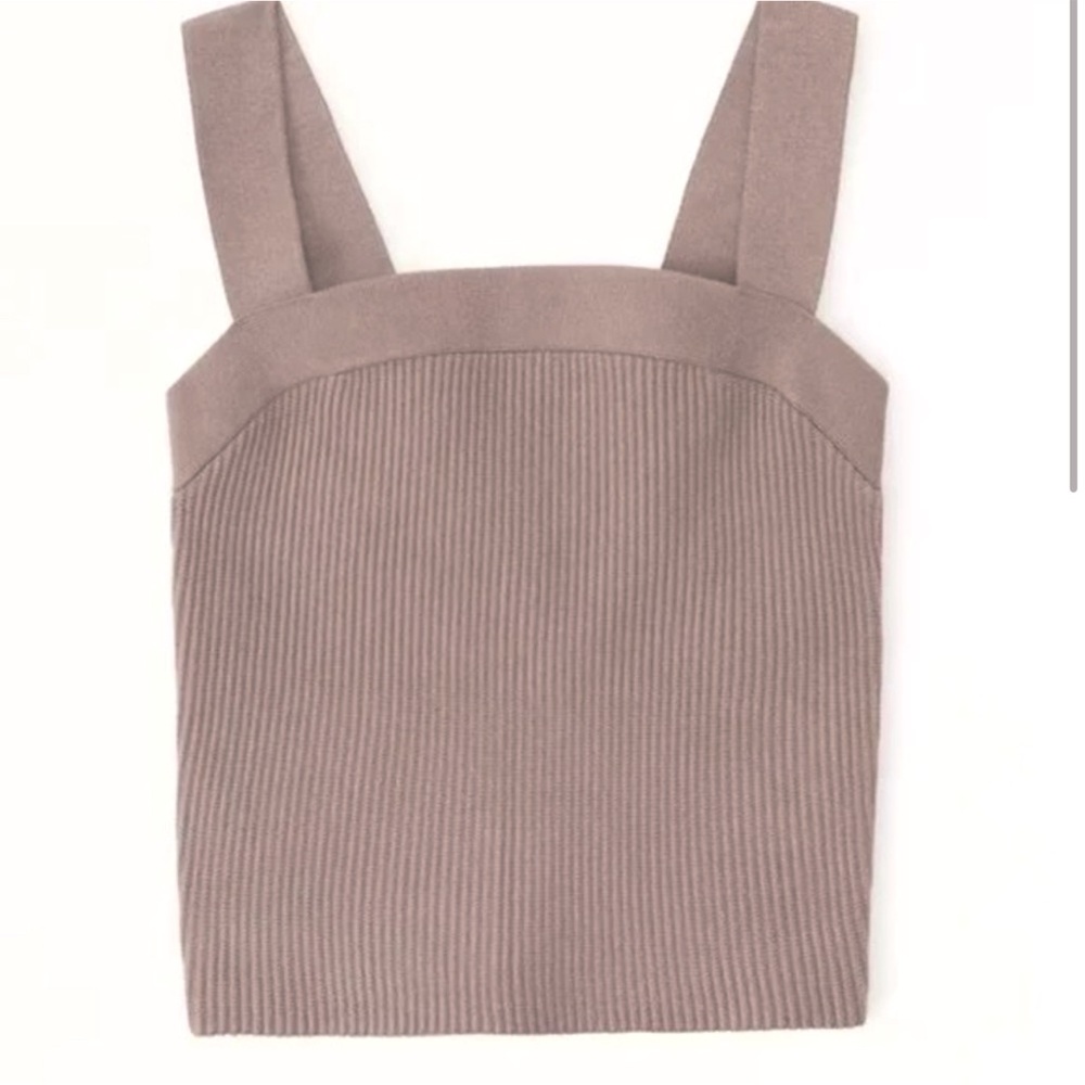 Abercrombie & Fitch Ottoman Square Neck Tan Crop Top with Ribbed Texture